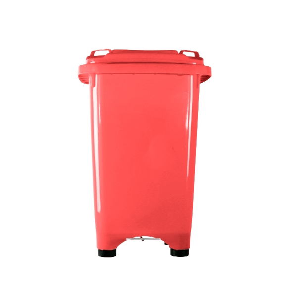 Basurero plástico 50 litros rojo con pedal central metálic