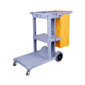 Carro Porta Útiles de Aseo Gris con Tapa y Bolsa / Glanz