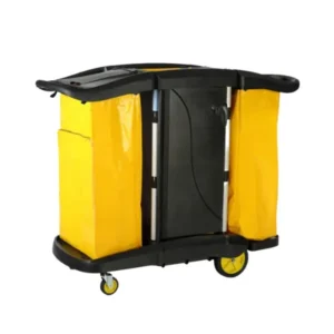 Carro Porta Útiles de Aseo Negro con Tapa y Bolsa Doble / Glanz