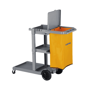 Carro Porta Útiles de Aseo Gris con Tapa y Bolsa / Luster
