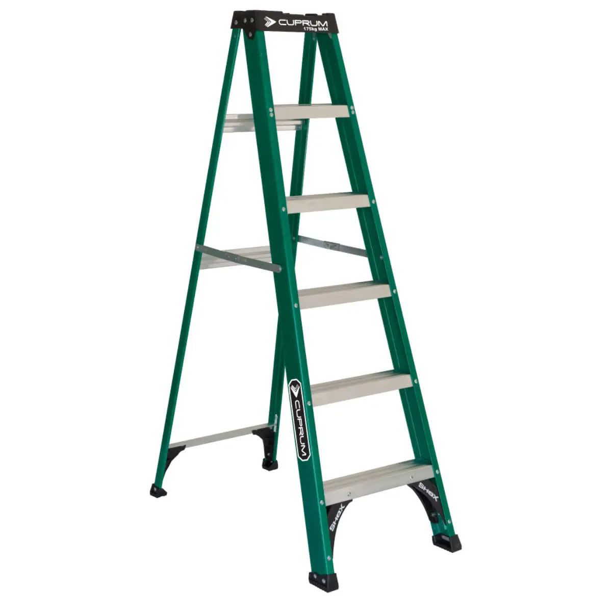 Escalera Simple Tijera Fibra Vidrio 6 Peldaños Alto 1.86 M R-175 K / Cuprum