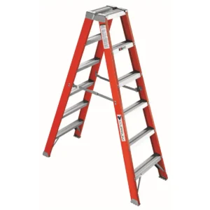 Escalera Tijera Fibra Vidrio Doble Acceso 6 Peldaños Alto 1.82 M R-225 K / Cuprum