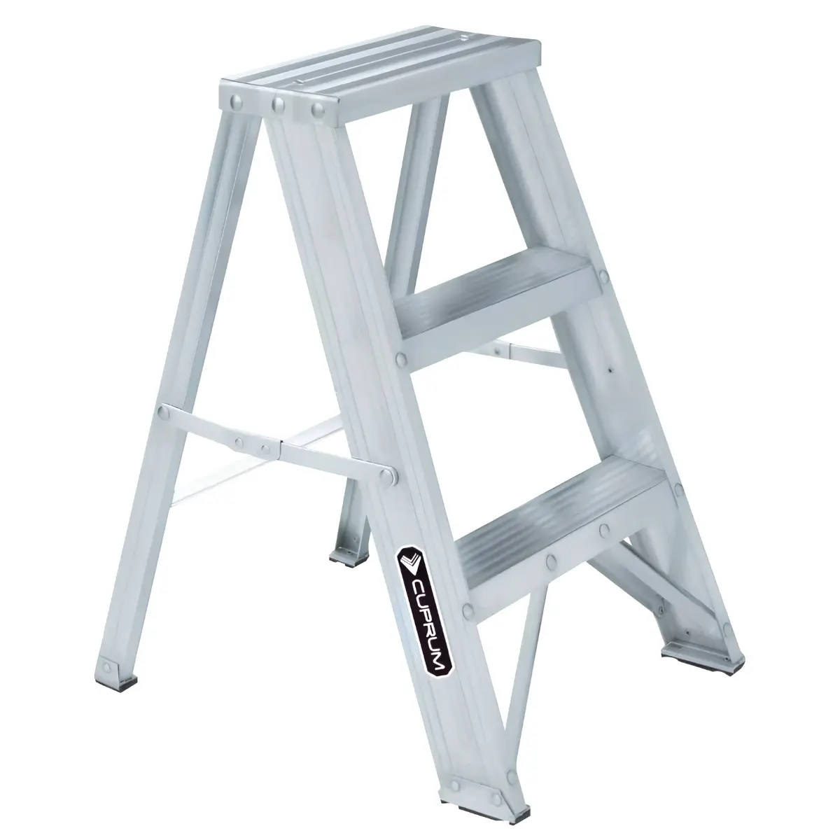 Piso Escalera Tijera Aluminio 3 Peldaños Alto 0.66 m R-150 Kg / Cuprum