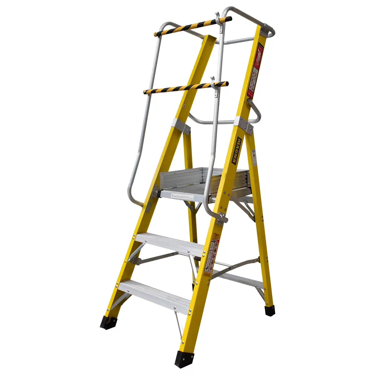 Escalera Tijera Fibra Vidrio Con Plataforma de Seguridad 3 Peldaños Alto 1.84 M R-150 K / Magna Plus
