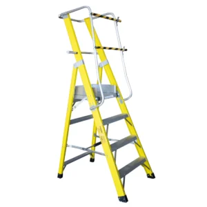 Escalera Tijera Fibra Vidrio Con Plataforma de Seguridad 4 Peldaños Alto 2.07 M R-150 K / Magna Plus