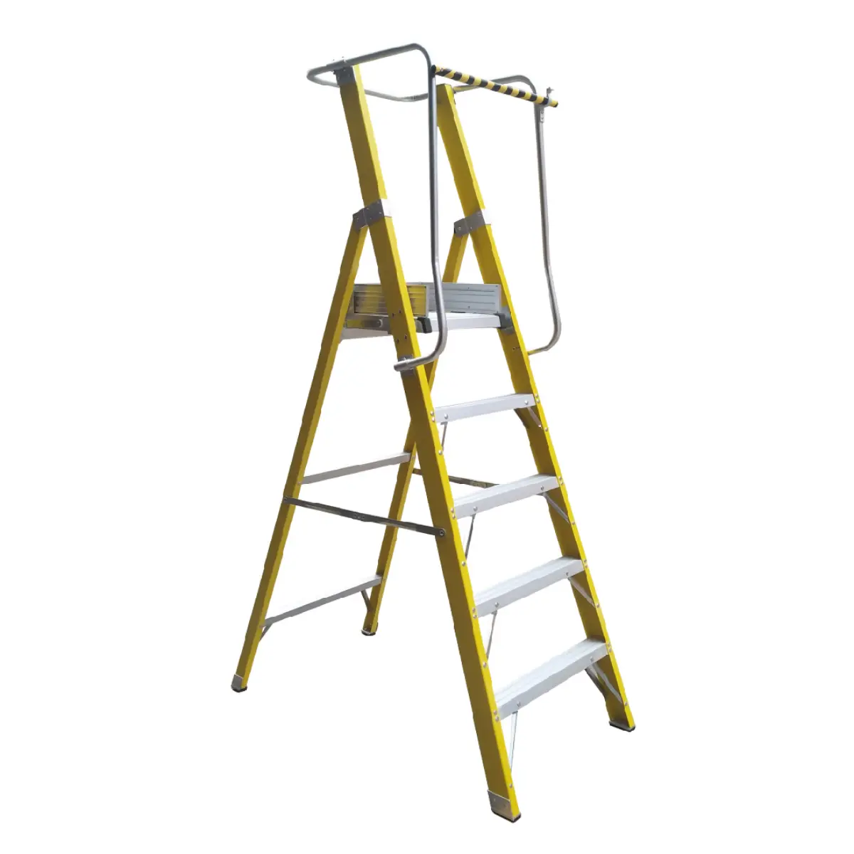 Escalera Tijera Fibra Vidrio Con Plataforma de Seguridad 5 Peldaños Alto 2.23 M R-150 K / Magna Plus