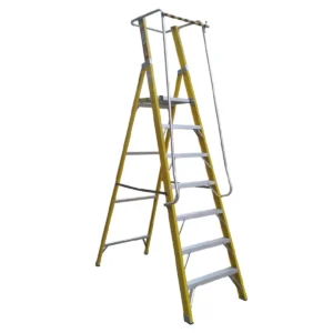 Escalera Tijera Fibra Vidrio Con Plataforma de Seguridad 7 Peldaños Alto 2.80 M R-150 K / Magna Plus