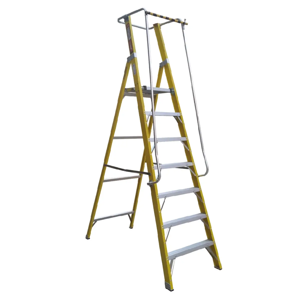 Escalera Tijera Fibra Vidrio Con Plataforma de Seguridad 7 Peldaños Alto 2.80 M R-150 K / Magna Plus