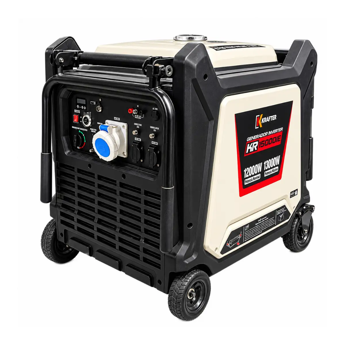 Generador Eléctrico Inverter 12 - 13 KV, Gasolina, Arranque Eléctrico con Botón y Panel Interfaz ATS / Krafter KR15000iE